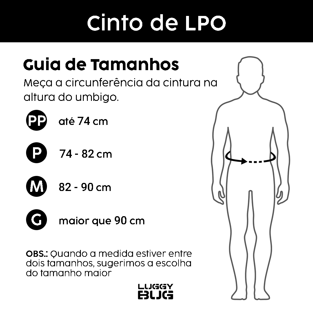 Cinto LPO Luggy Bug - Guia de Tamanhos