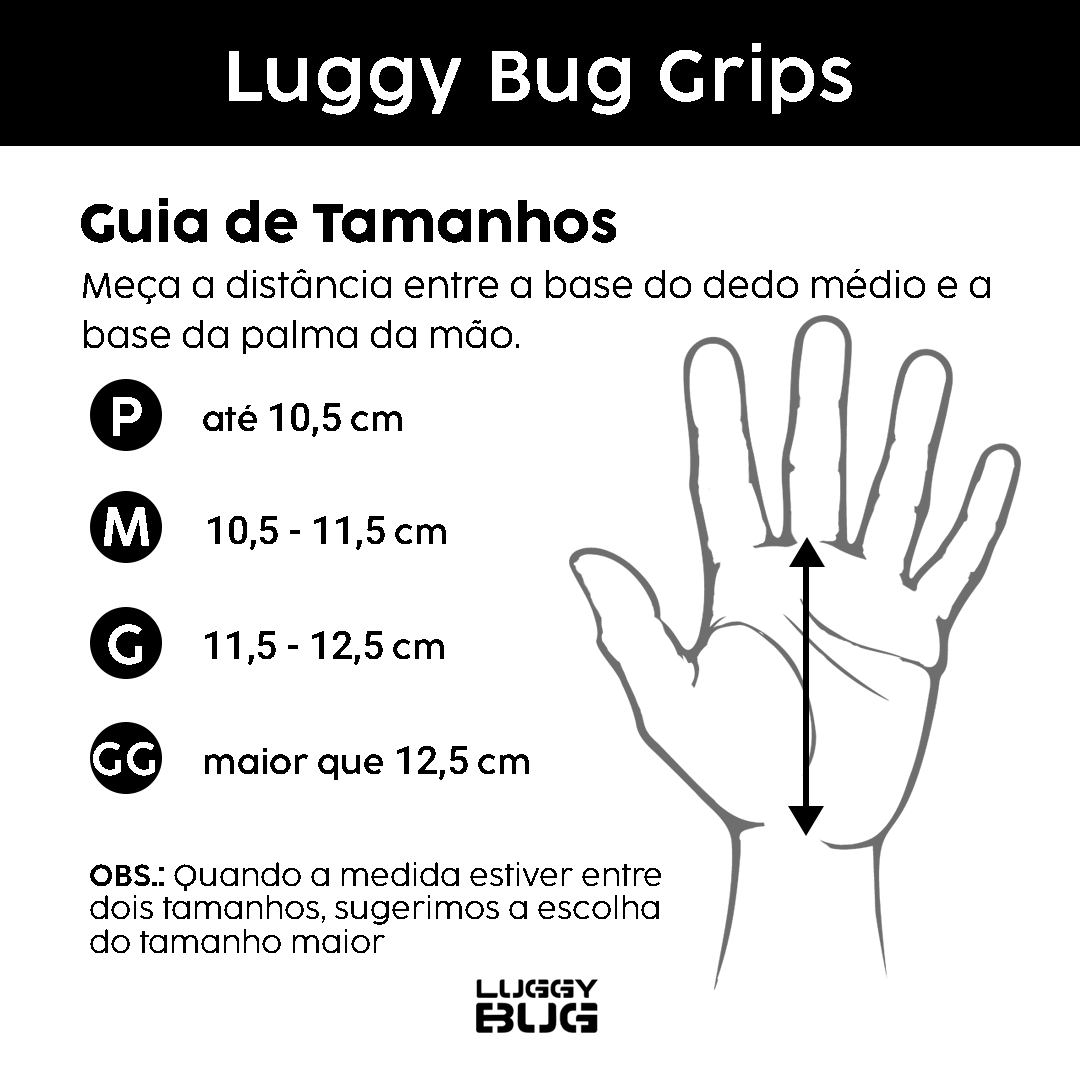 Luggy Bug Grips - Guia de Tamanhos