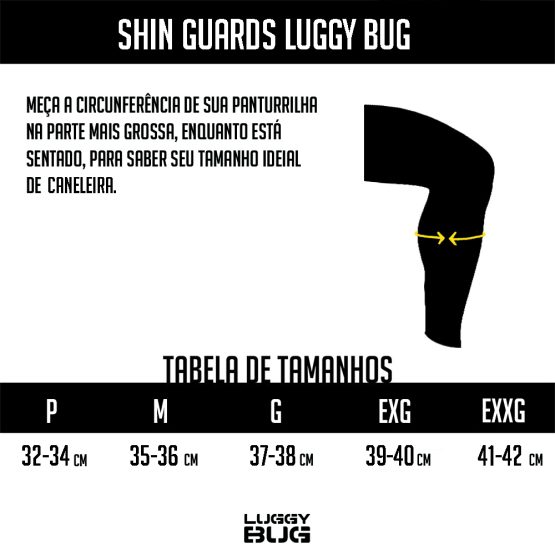 Shin Guards Luggy Bug - Tabela de Tamanhos
