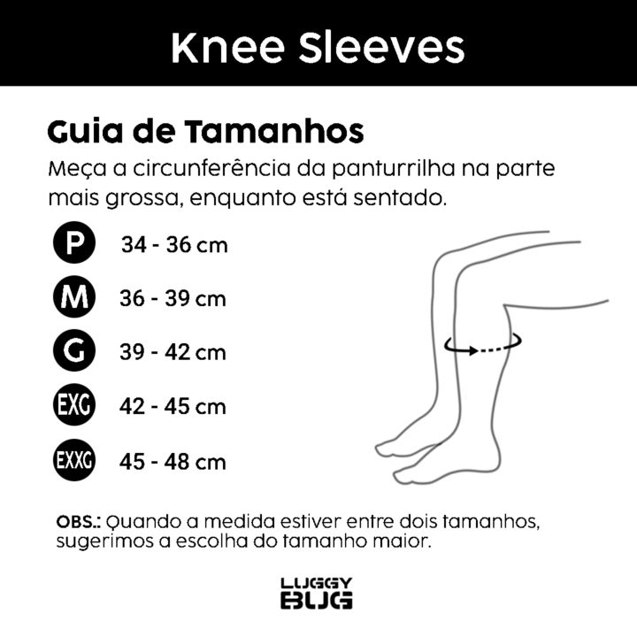 Joelheira Neoprene Luggy Bug - Knee Sleeves - Guia de Tamanhos